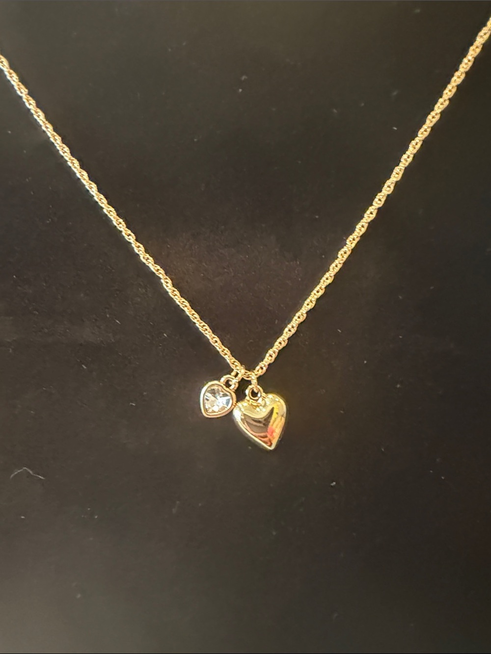 Gold Heart Charm Necklace with Crystal Accent